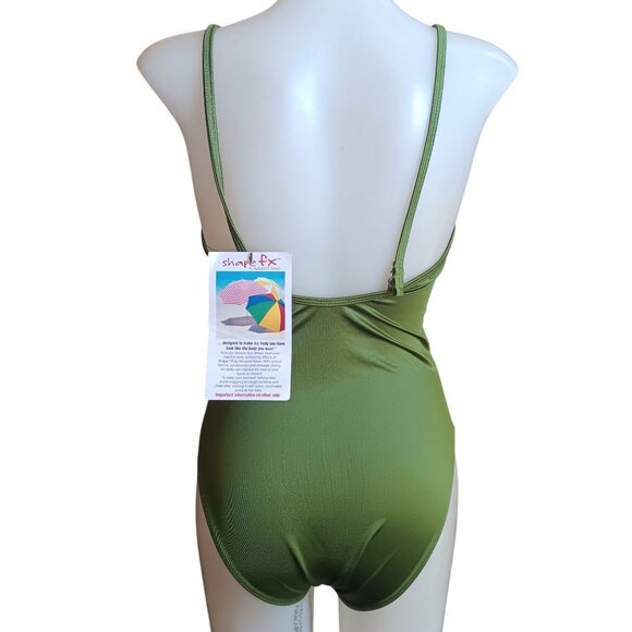 8 Avg Vtg Shape Fx Olive Green Shaping One-Piece Swimsuit Adjustable Straps Bra - Picture 4 of 7
